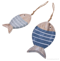 Holz Fische Deko HäNger Maritime Dekoration Blau Weiss Natur Beach Style 2 StüCk
