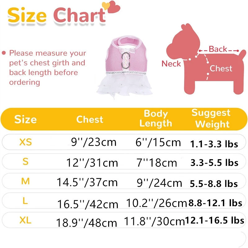 Dog Harness Dresses for Small Dogs Girl Cute Pet Puppy Cat Vest Clothes - Image 4 of 4