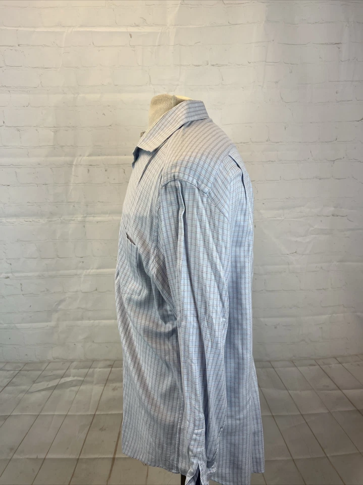 Camisa de vestir de algodón a cuadros azul claro Hugo Boss para hombre 16,5 - 34/35 $195 Foto 4 de 4