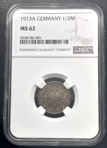 1913 (A) GERMANY Silver HALF 1/2 MARK. NGC MS 62