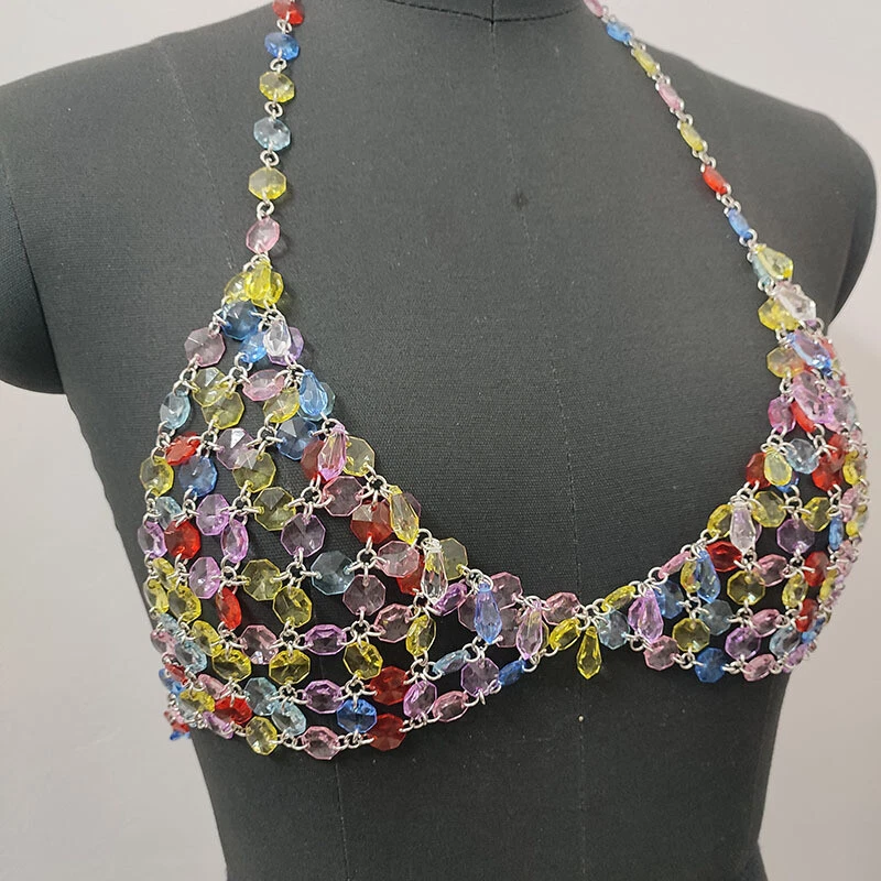 Sujetador de Cristal Festival Mujer Bralette Rave Fiesta Metal Cadena Cuerpo Joyería Top Foto 4 de 4