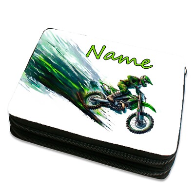 Federmäppchen Motocross mit Name Doppeldecker Federtasche