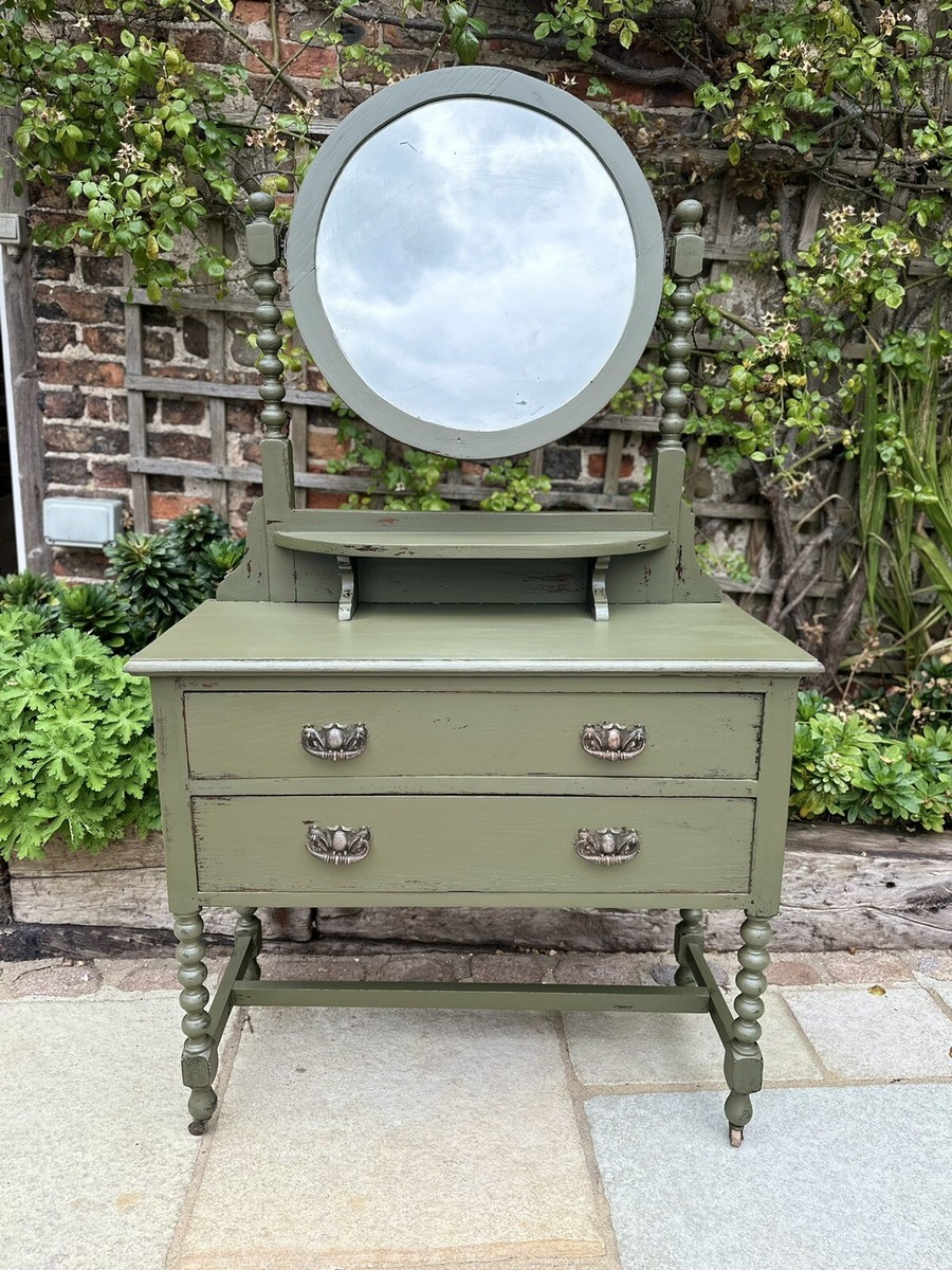 slim fit dress slacks 1950's Vintage Pleat Green Dressing Table with Mirror and Stool main image 1