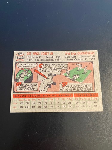 1956 TOPPS BASEBALL #112 DEE FONDY!! NR-MINT!! $1 SHIPPING!! - Picture 2 of 2