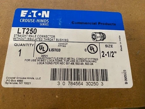 Eaton-Crouse Hinds LT250 2-1/2" Straight Male Connector (NEW)