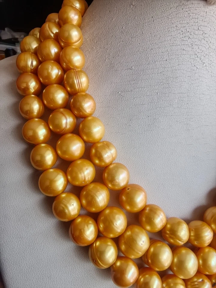 Nuevo Collar de Perlas de Oro Barroco Natural del Mar del Sur AAA11-12mm Foto Física 14K Foto 3 de 4