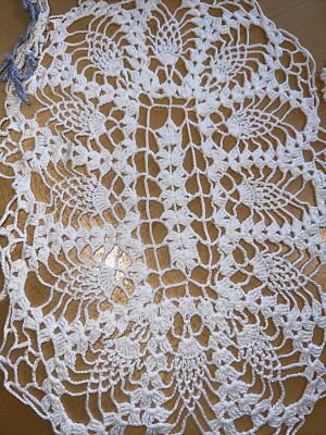 Crochet Doily Vintage White 13x7,10x7,11,ruffle Is 20”,ex