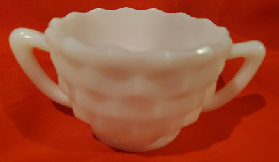 Vintage Anchor Hocking Milk Glass Cube Cut Sugar Bowl cubist MCM
