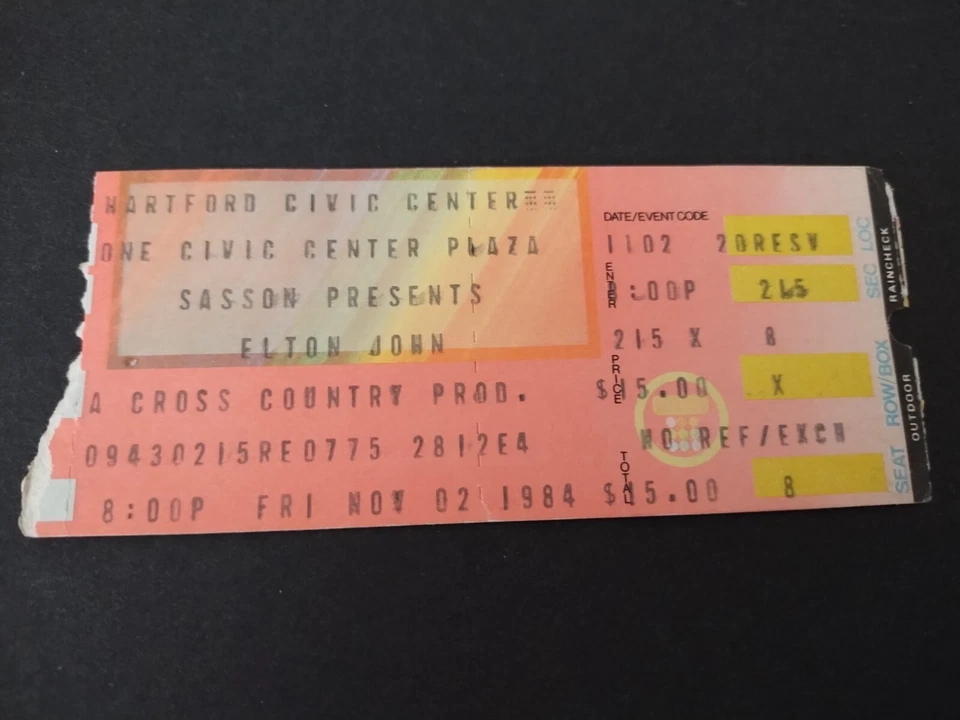 1984 Elton John The Breaking Hearts Tour Ticket & Pin Only - Image 2 of 4