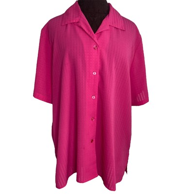 Notations Blouse Shirt Top Women Plus Size 1X Pink Button Down Short Sleeve