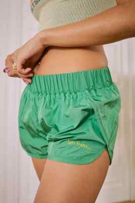 IETS FRANS Women's Nylon Runner Shorts Green Retro Y2K Lightweight Size SMALL