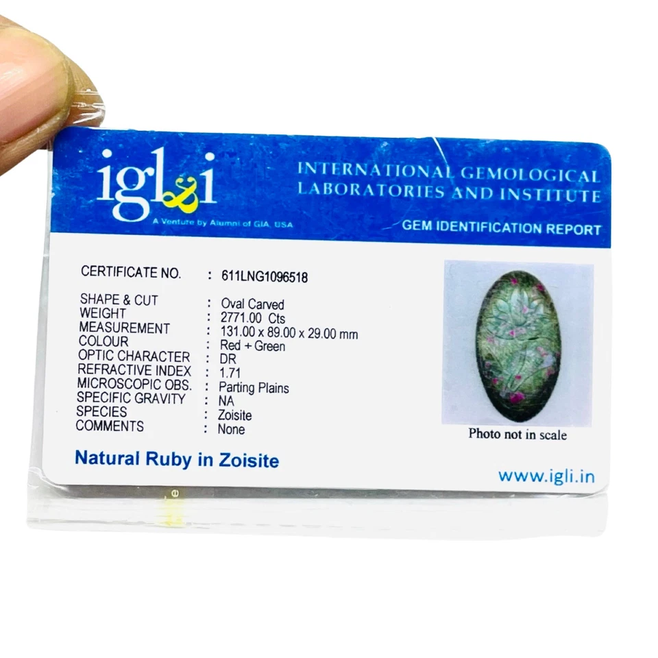 Piedra preciosa de zoisita rubí natural sin calentar certificada a mano de 2771 quilates de gran tamaño Foto 2 de 4