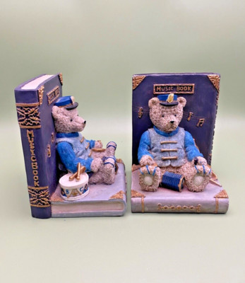 Verspielte Vintage Kunst handgefertigte musikalische Teddybär Bandleiter Buchstützen