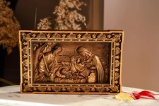 WOOD CARVED CHRISTIAN ICON RELIGIOUS HOLY FAMILY WALL HANGING ART WORK