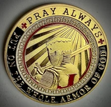 Armour Of God-Gold Colored Challenge Coin-Knight-Bible Verse-Pray Always