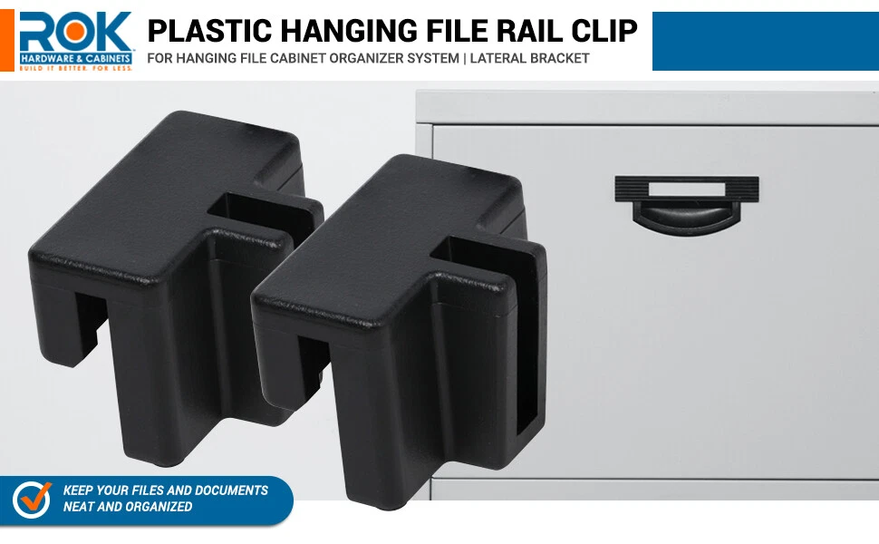 10 Pack Plastic Rail Clip for Hanging File Cabinet Organizer System,  Lateral Bracket, Black