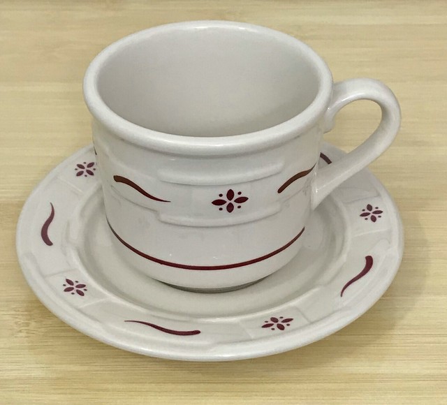 Longaberger Pottery Woven Traditions Teacup Mug and Saucer in