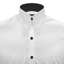 Goodfellas White Contrast Black Stitch Spear Dagger Vintage Collar Men's Shirt