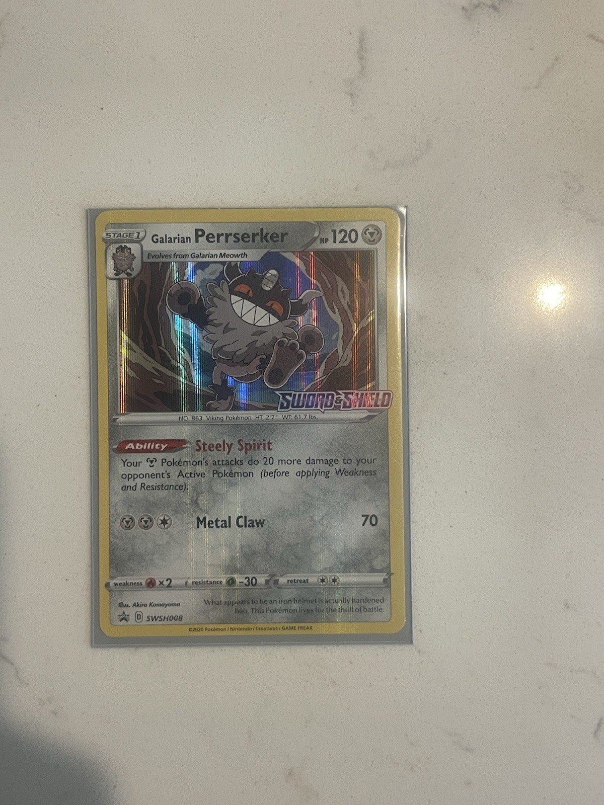 Pokemon TCG Galarian Perrserker SWSH008 Sword & Shield Promo Prerelease Holo