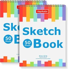 9" x 12" Sketch Book, 2-Pack 50 Sheets Spiral Bound 9 x 12(Pack of 2), white 