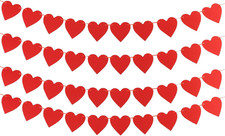 4 Pack Felt Garland for Valentines Decorations, No DIY, Pre-Strung, Heart Garla