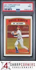 2021 TOPPS HERITAGE IN ACTION #14 BRYCE HARPER  PSA 9