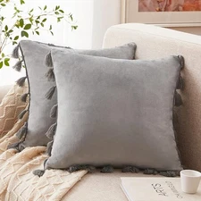 2PACK Fringe Gray Decorative Throw Pillow Covers 20"x20" for Safa Couch Decor