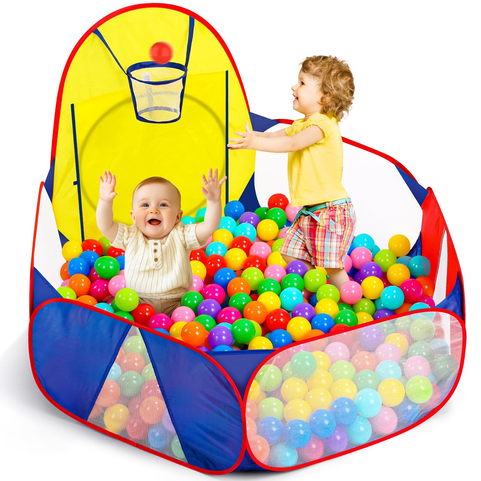 Large Kids Ball Pit Tent for Toddlers with Basketball Hoop  Storage Bag