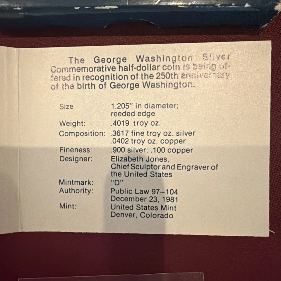 Uncirculated 1732-1982- George Washington Silver Commemorative Half Dollar Coin - Image 4 of 4