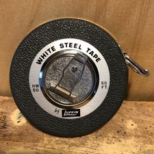 VINTAGE LUFKIN 50 FT WHITE STEEL TAPE MEASURE MODEL HW50 Made in USA Rare Gray