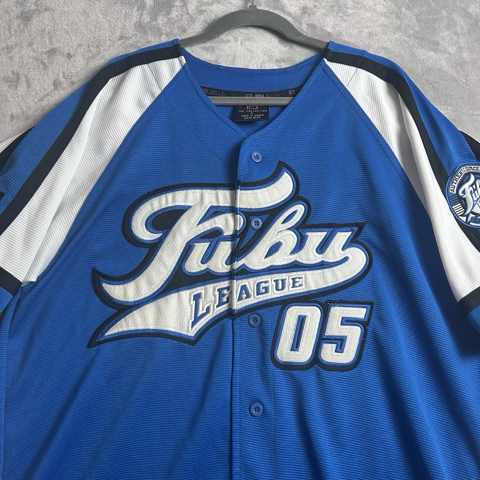 Vintage Fubu Baseball Jersey Mens Large Blue Colorblock Button Up 05 Hip Hop Y2K - Image 2 of 4