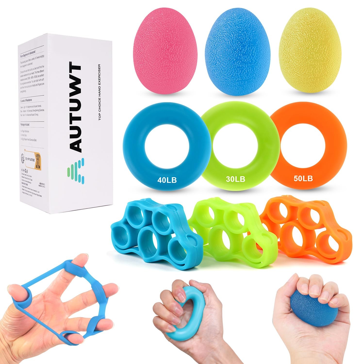 Finger Trainer 9Pcs Set Hand Grip Strengthener, Silicone 9 SET, A-9pcs