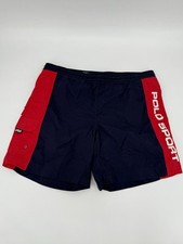 Vintage Polo Sport Ralph Lauren Mens Medium Spell Out Swim Trunks Red Blue
