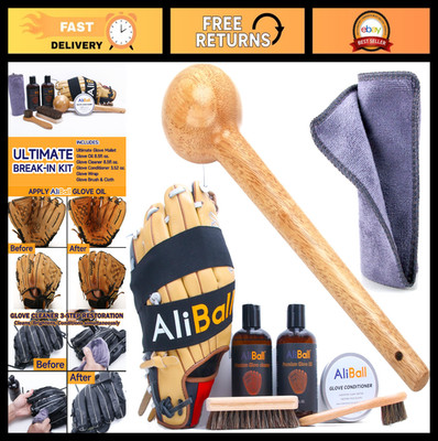 Baseball Glove Break-in Care Kit - Oil, Cleaner, Conditioner, Mallet, Brushes &