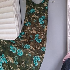 Vintage Y2K Floral Maxi Dress Olive Green Turquoise EUC M