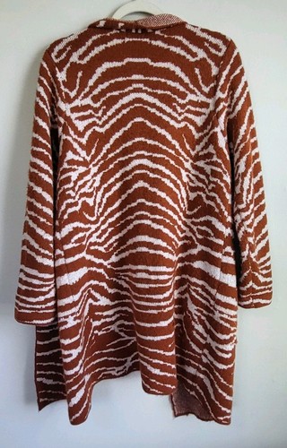 Nine West Sweater Extra Large Orange Striped Animal Print Open Front Cardigan - Picture 3 of 7