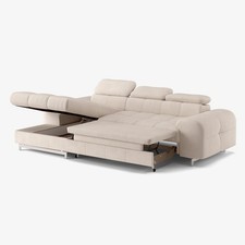 Canapé-lit 3 places avec méridienne gauche, rangement et appuie-tête réglable Nu