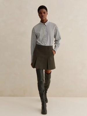 ME+EM Skirt Flannel Pleated Mini Italian Wool-Blend Tailoring Was £195 Khaki 12