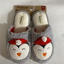 Dearfoams Slippers Penguin M 7-8 Gray Cozy Comfort Scuff Memory Foam