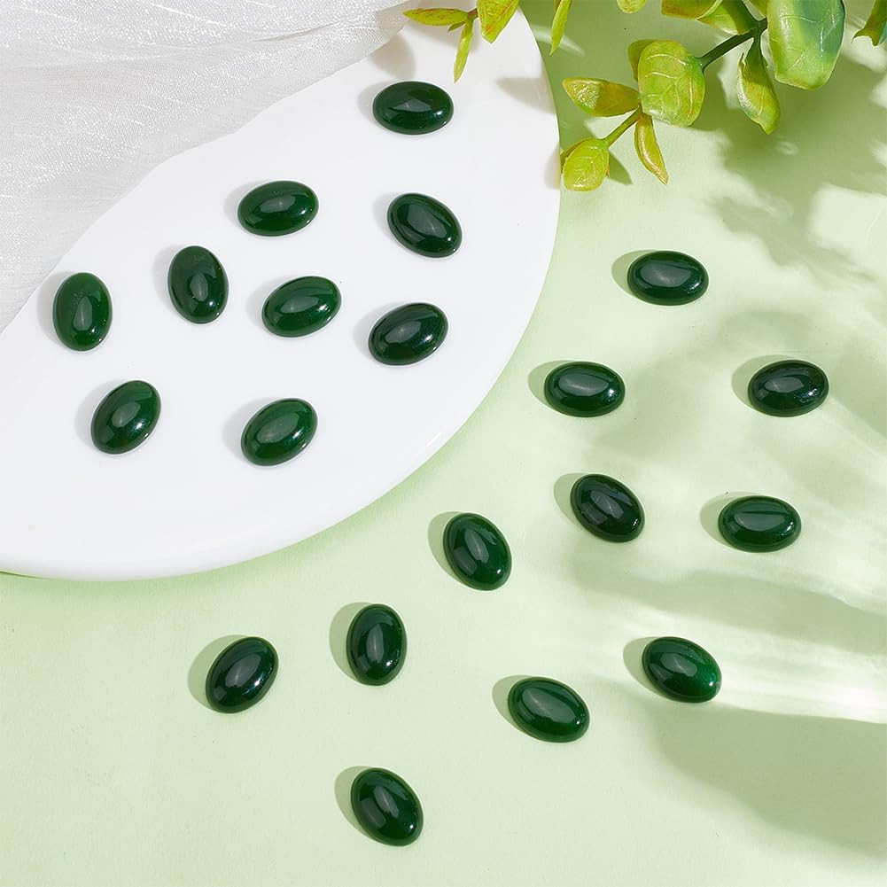 20Pcs Green Natural Oval Moss Stone 0.55 Inch Oval Cabochon Flatback Gemstones Q