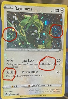 4 FULL SWIRLS - 2020 SWSH029 Black Star Promo Rayquaza Cosmos Holo BLEED ERROR