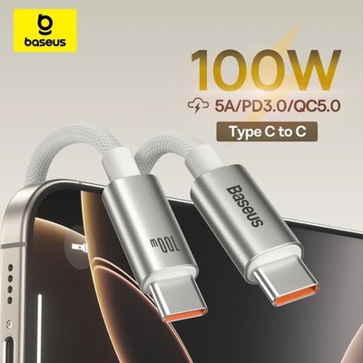 Baseus 100W USB Cable For iPhone 16 15 Pro Max USB C To Type C Fast Charge Cable