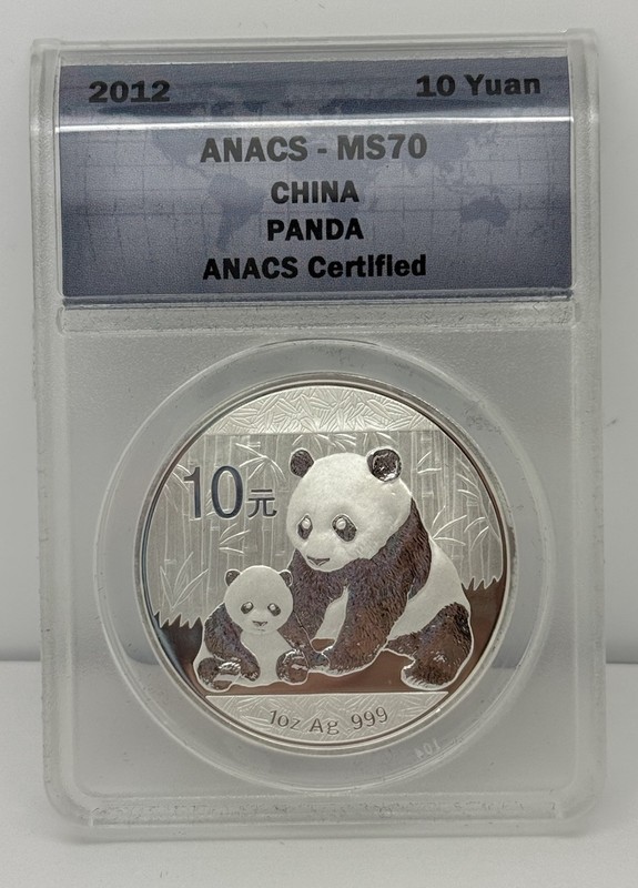 2012 Panda .999 Silver 1 oz. 10 Yuan ANACS MS70