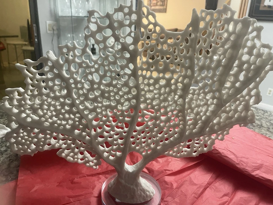 Escultura de coral blanco costero sobre base acrílica - decoración de abanico de mar, estilo casa de playa Foto 3 de 4