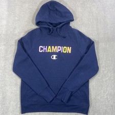 Champion Womens Medium Blue Rainbow Logo Powerblend Pullover Hoodie