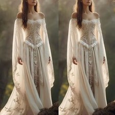 18th Century Medieval Wedding Ivory Strapless Fairy Long Sleeve Crystal Applique