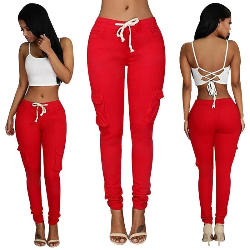 Pantalones cargo Jogger Pantalones ajustados Damas Ajustados Cintura alta Pantalones deportivos Mujeres Foto 4 de 4