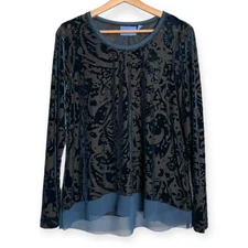 Simply Vera Vera Wang Iridescent Teal Velvet Burnout Blouse Women's Size PL