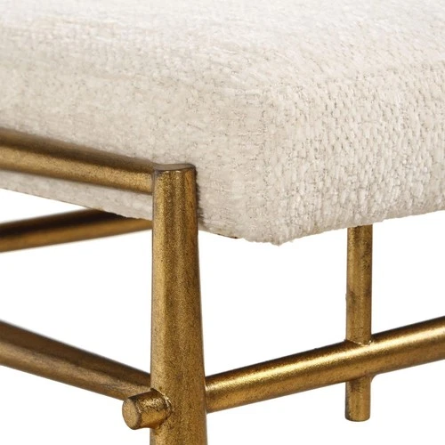Uttermost 53039 Karleen Antique Brass and Ivory Chenille Bench - Picture 5 of 7