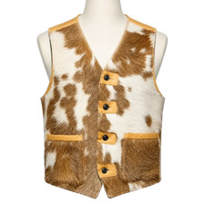 Handmade Hair on Cowhide Vest White Western Cowboy Button Waistcoat N Size S-5XL